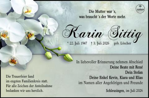 Traueranzeige Karin Sittig