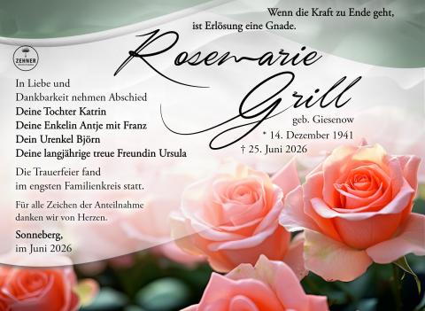 Traueranzeige Rosemarie Grill