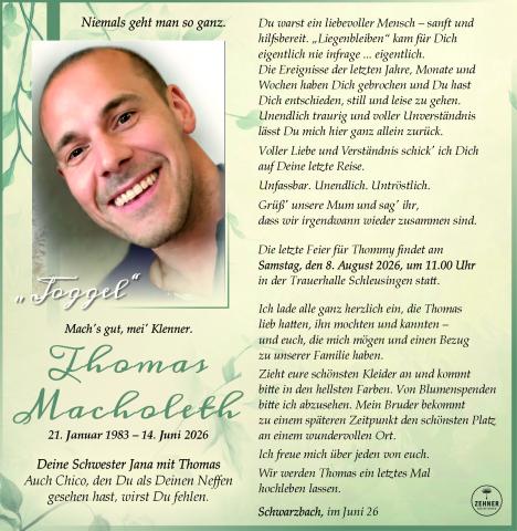 Traueranzeige Thomas Macholeth