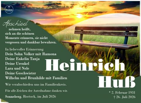 Traueranzeige Heinrich Huß