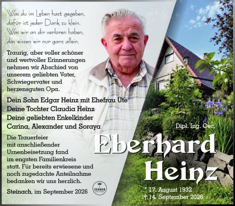 Traueranzeige Eberhard Heinz