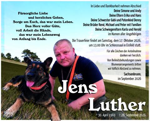 Traueranzeige Jens Luther