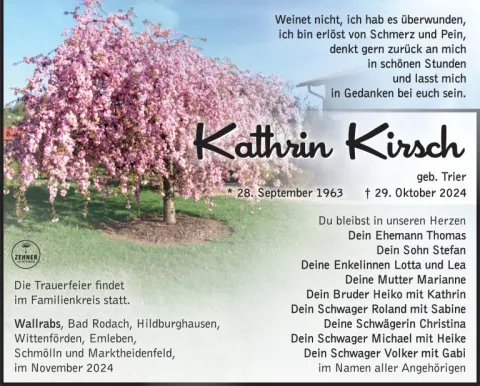 Traueranzeige Kathrin Kirsch